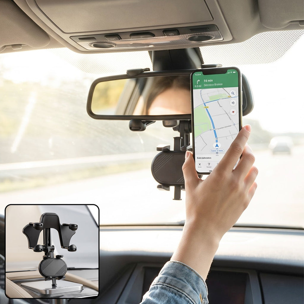 Adjustable Car Rear View Mirror Phone Holder For Navigation And Driving (1 Pc)