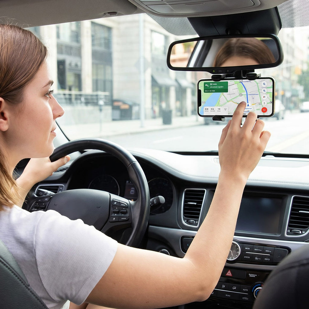 Adjustable Car Rear View Mirror Phone Holder For Navigation And Driving (1 Pc)